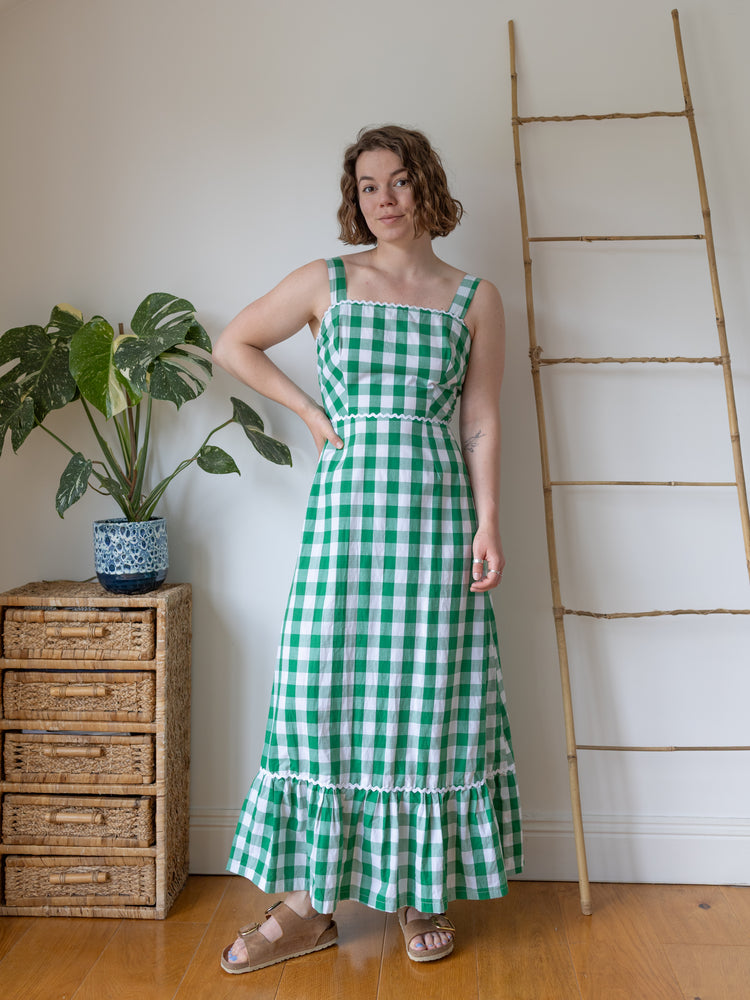 Green Gingham Maxi Dress - S