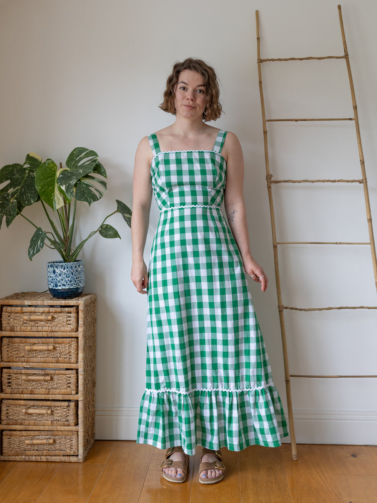 Green Gingham Maxi Dress - S