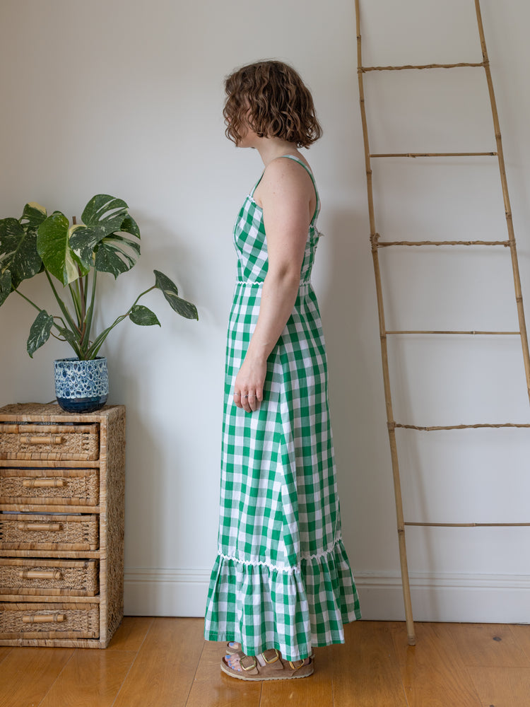 Green Gingham Maxi Dress - S
