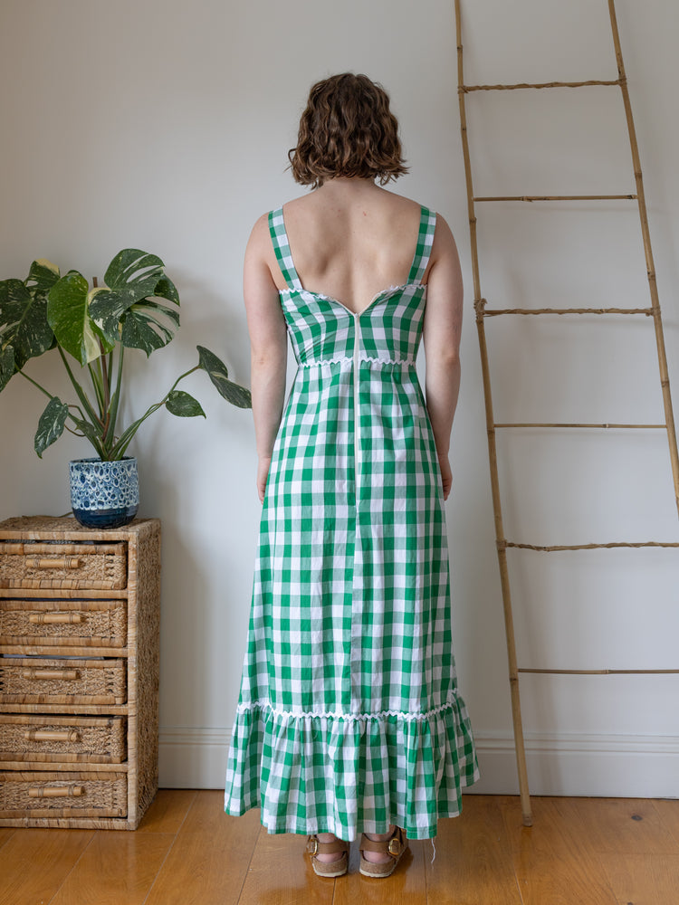 Green Gingham Maxi Dress - S