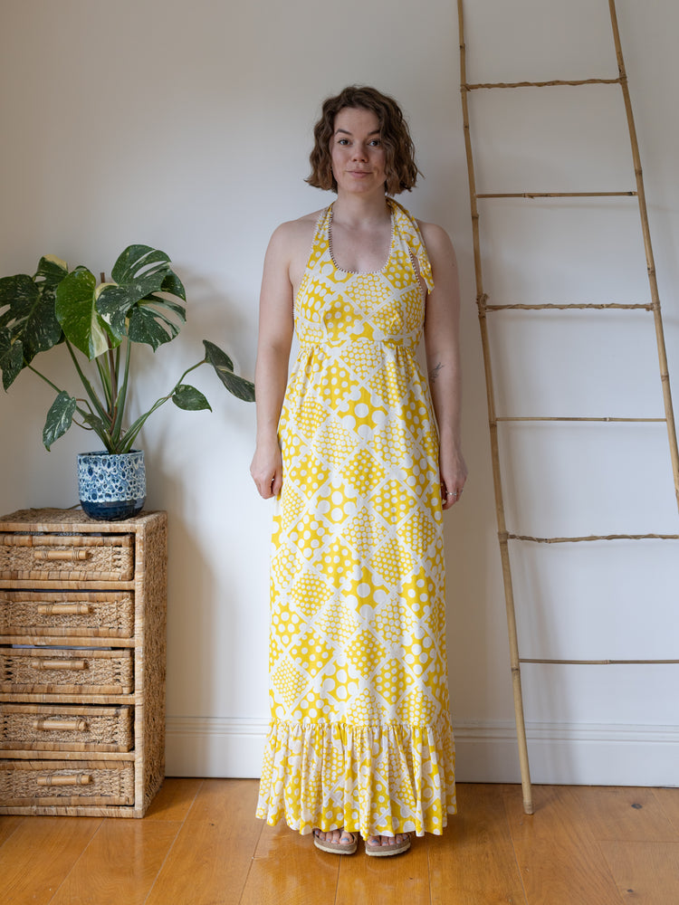 Yellow Geometric Halterneck Dress - S