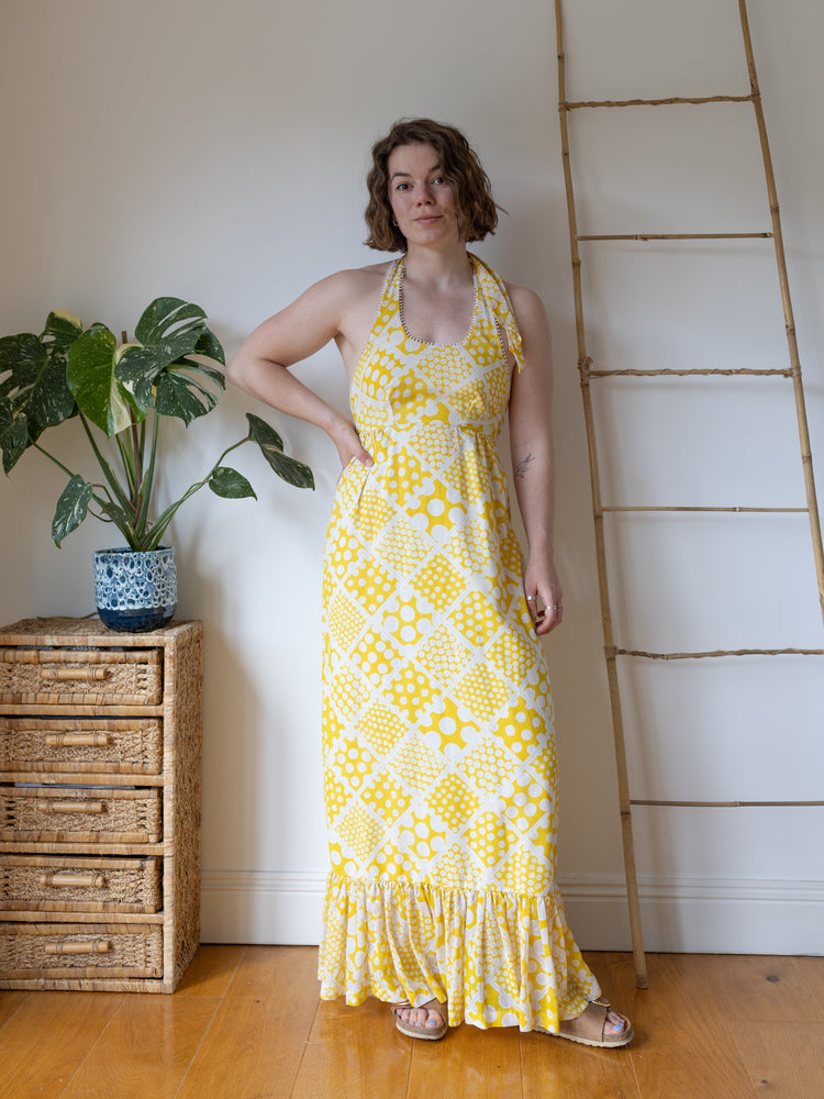 Yellow Geometric Halterneck Dress - S