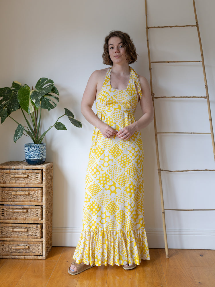 Yellow Geometric Halterneck Dress - S
