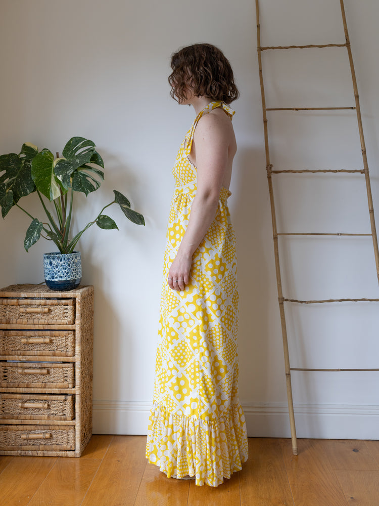 Yellow Geometric Halterneck Dress - S