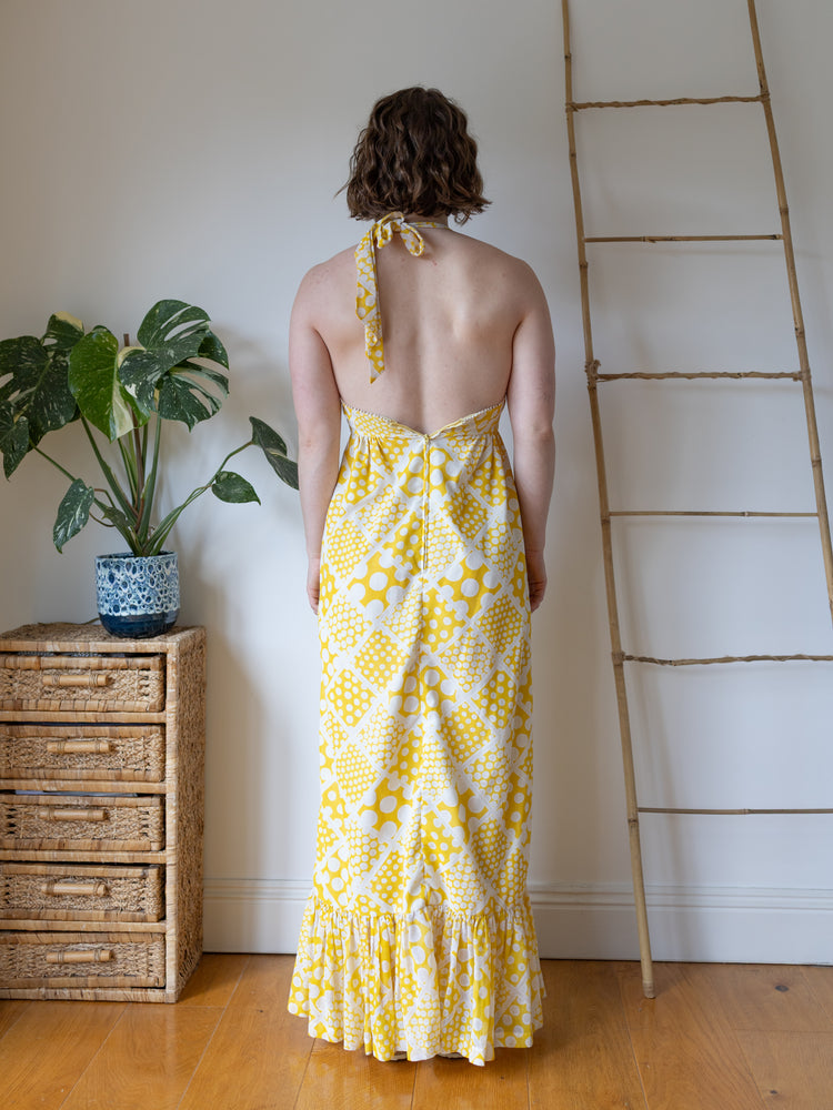 Yellow Geometric Halterneck Dress - S