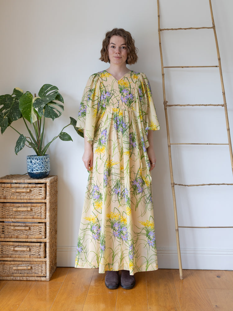 Pastel Yellow Angel Sleeve Dress - S