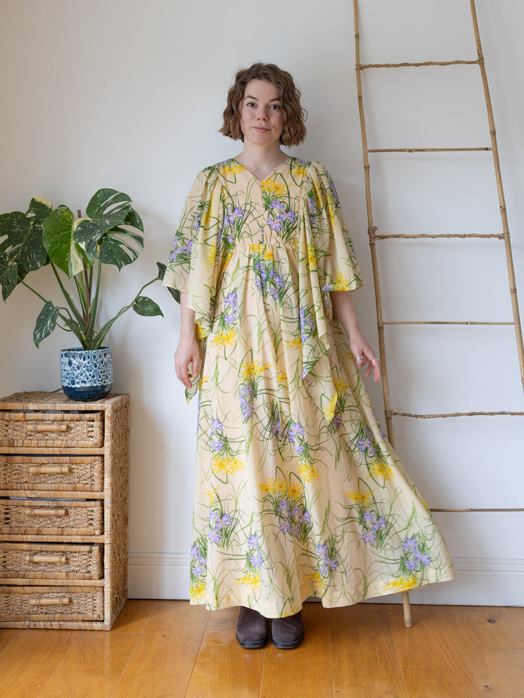 Pastel Yellow Angel Sleeve Dress - S