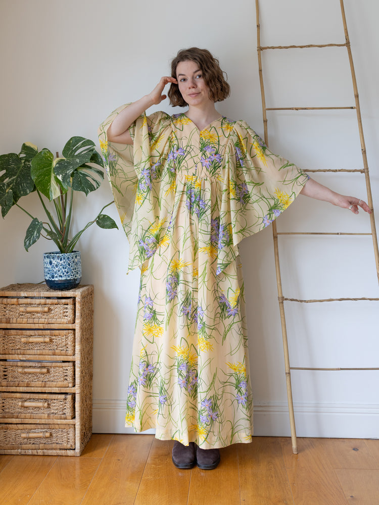 Pastel Yellow Angel Sleeve Dress - S