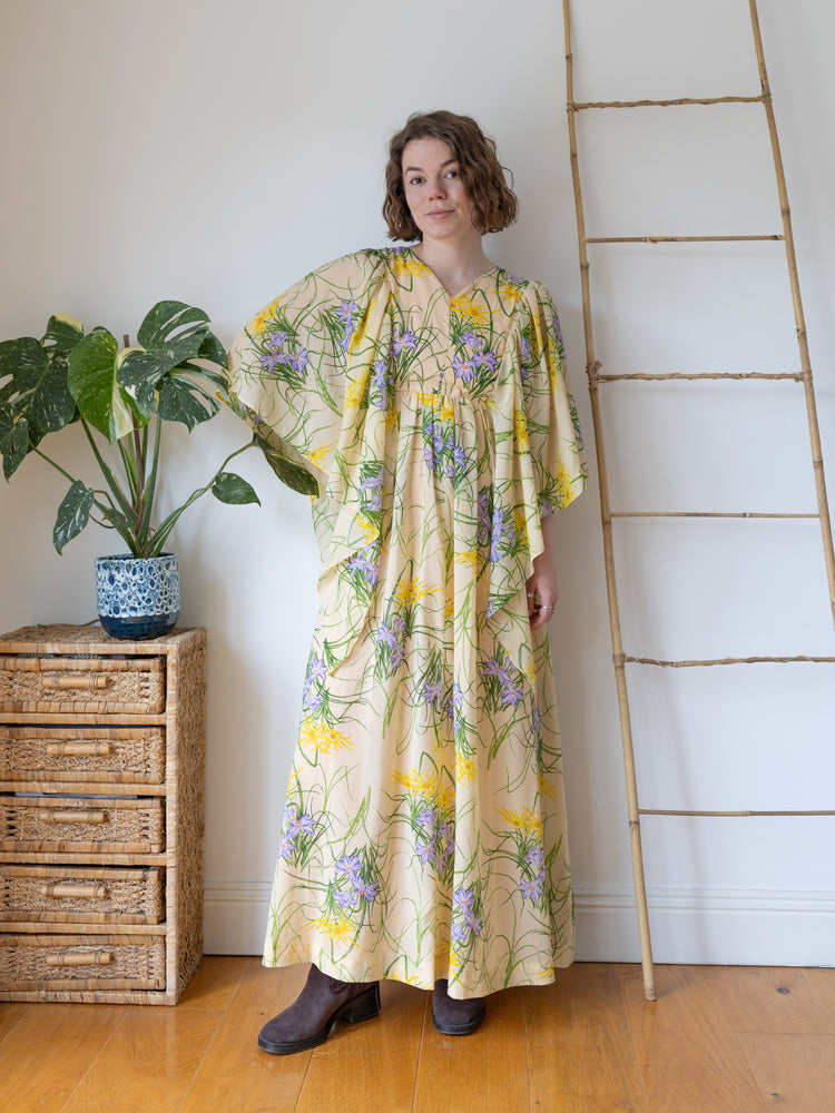 Pastel Yellow Angel Sleeve Dress - S