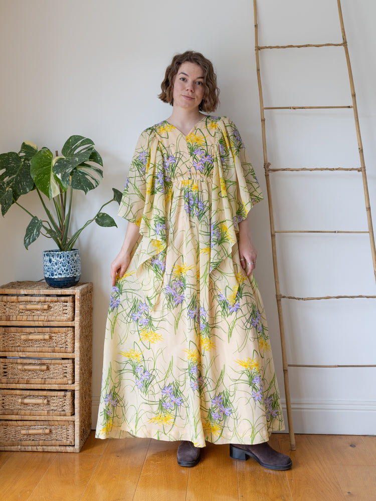 Pastel Yellow Angel Sleeve Dress - S