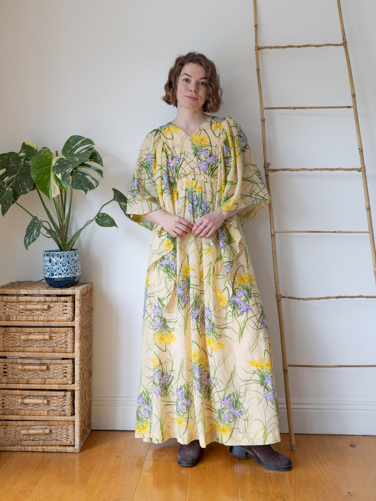 Pastel Yellow Angel Sleeve Dress - S