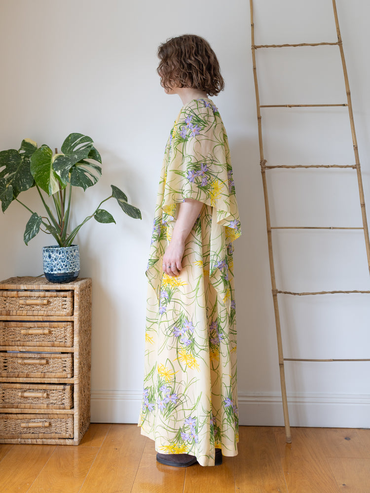Pastel Yellow Angel Sleeve Dress - S