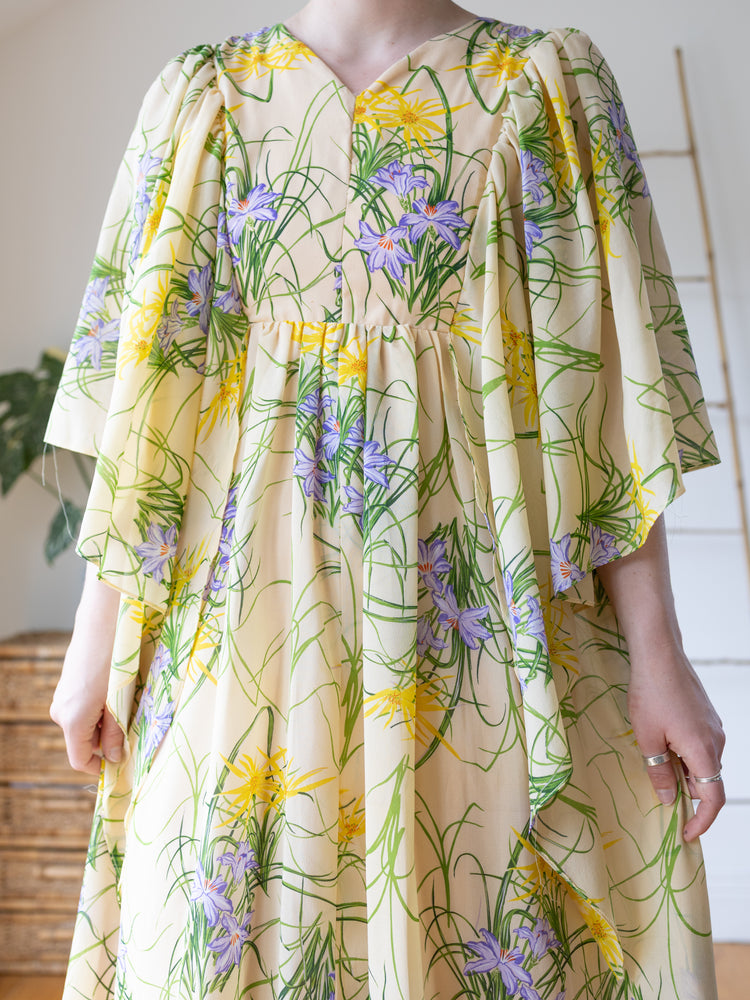Pastel Yellow Angel Sleeve Dress - S