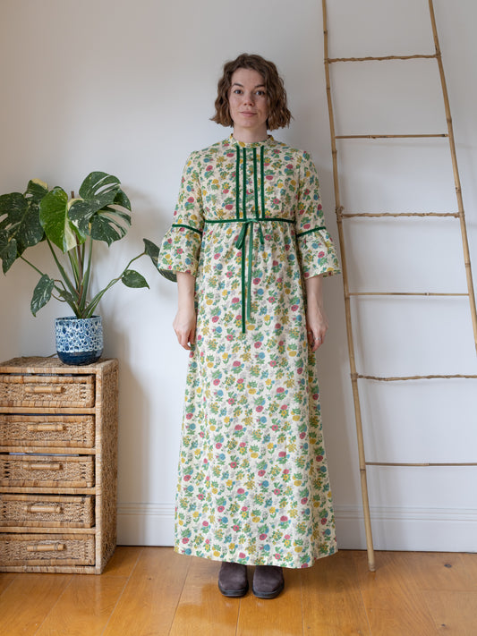 Pastel Yellow Floral Maxi Dress - S/M