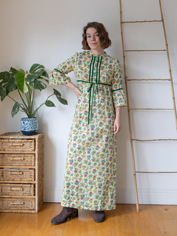 Pastel Yellow Floral Maxi Dress - S/M