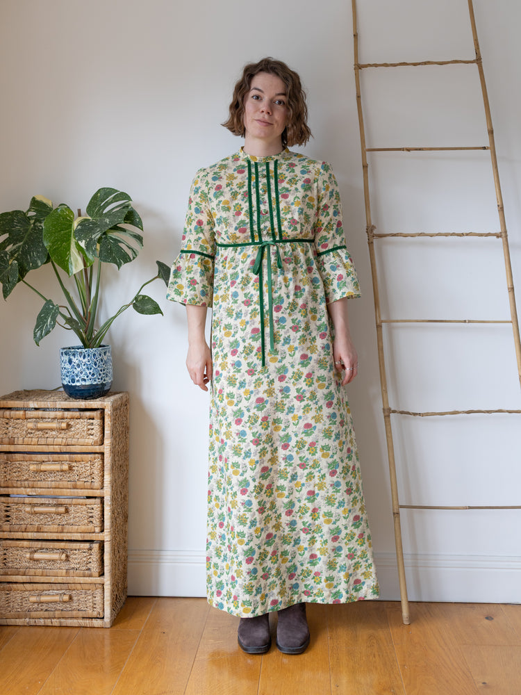 Pastel Yellow Floral Maxi Dress - S/M
