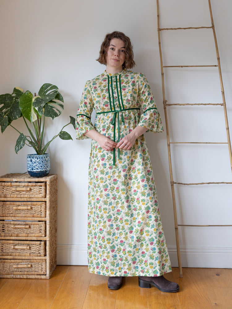 Pastel Yellow Floral Maxi Dress - S/M