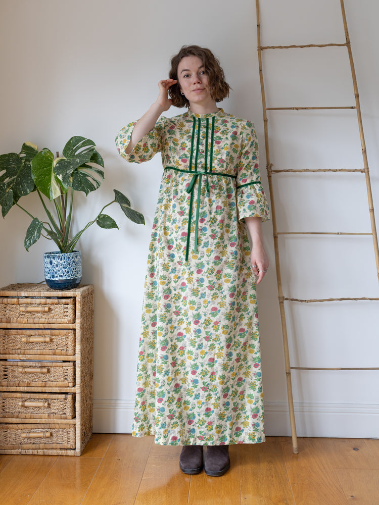 Pastel Yellow Floral Maxi Dress - S/M