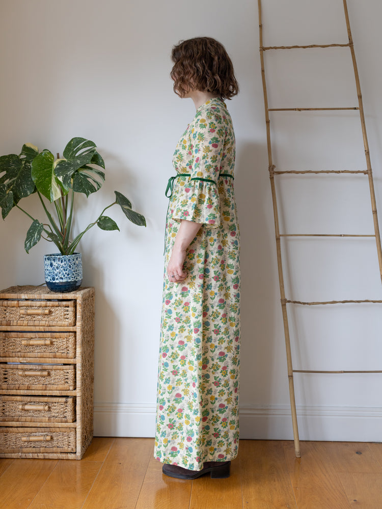 Pastel Yellow Floral Maxi Dress - S/M
