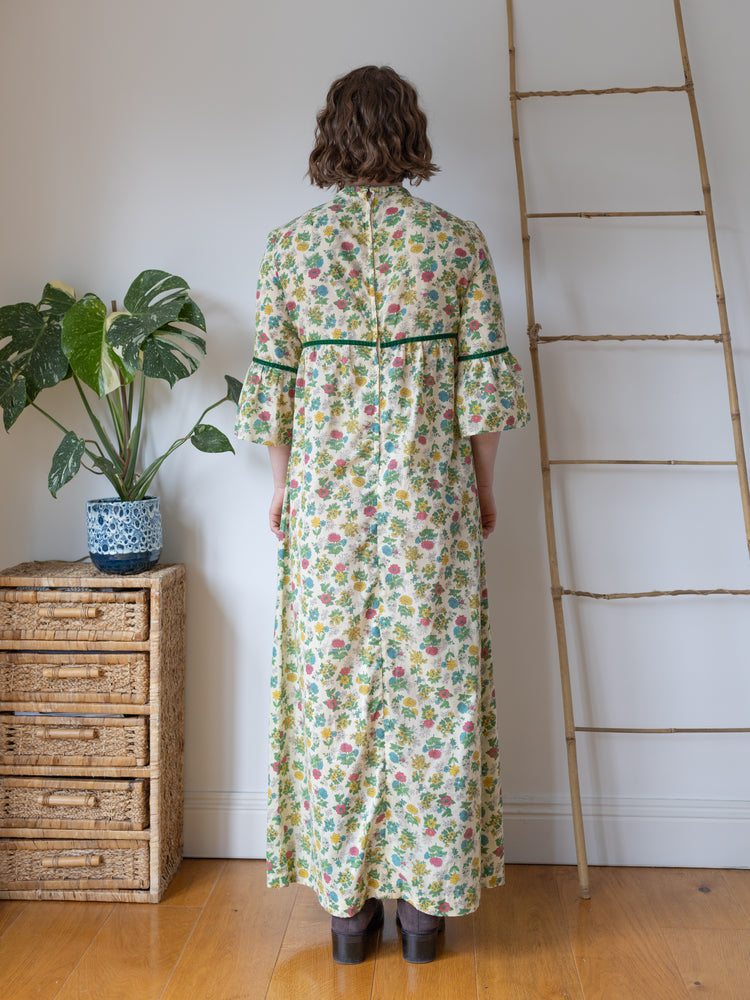 Pastel Yellow Floral Maxi Dress - S/M