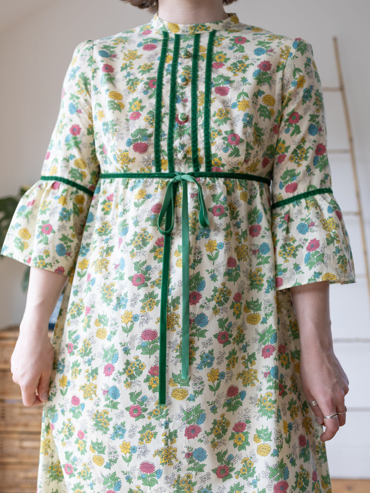 Pastel Yellow Floral Maxi Dress - S/M
