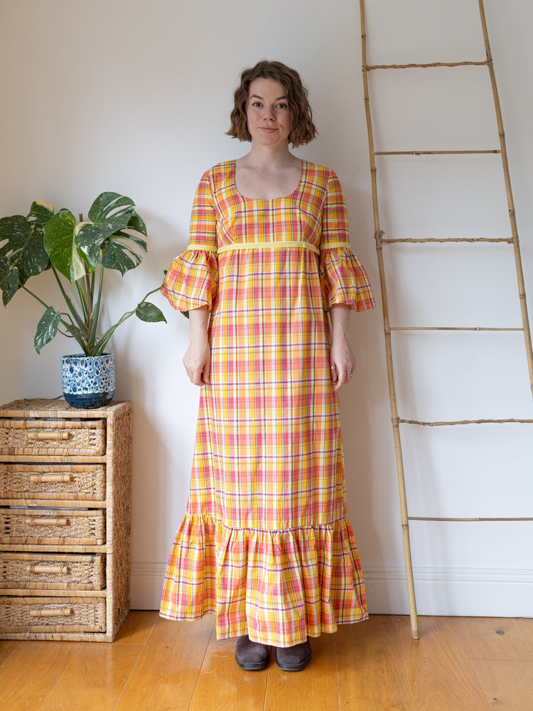 Orange & Yellow Checkered Maxi Dress - M