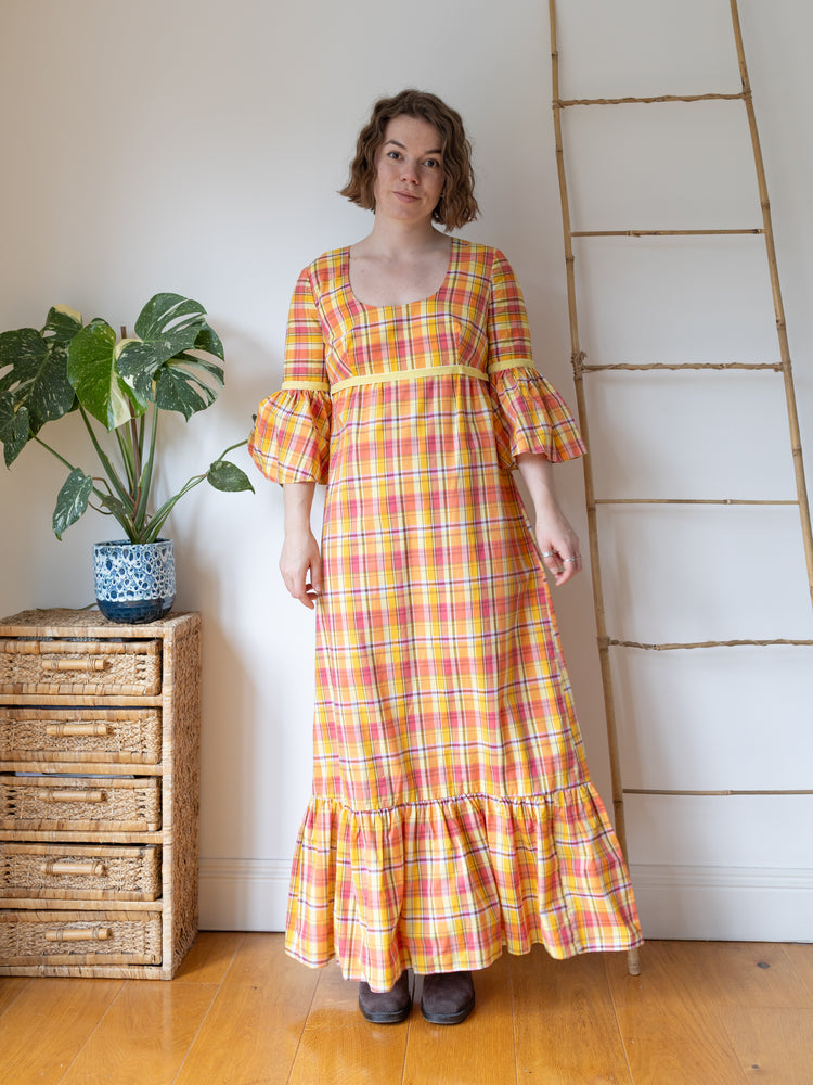 Orange & Yellow Checkered Maxi Dress - M