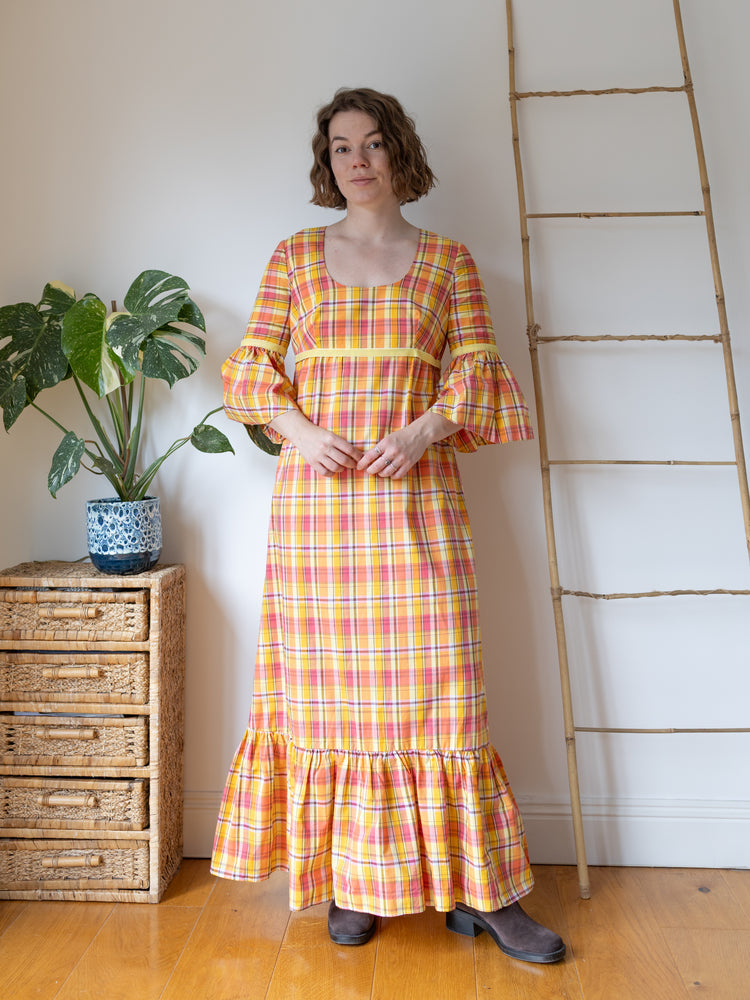 Orange & Yellow Checkered Maxi Dress - M
