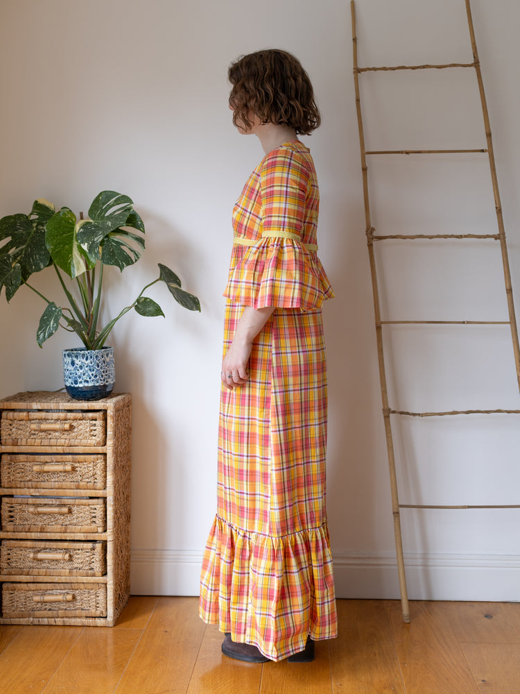 Orange & Yellow Checkered Maxi Dress - M