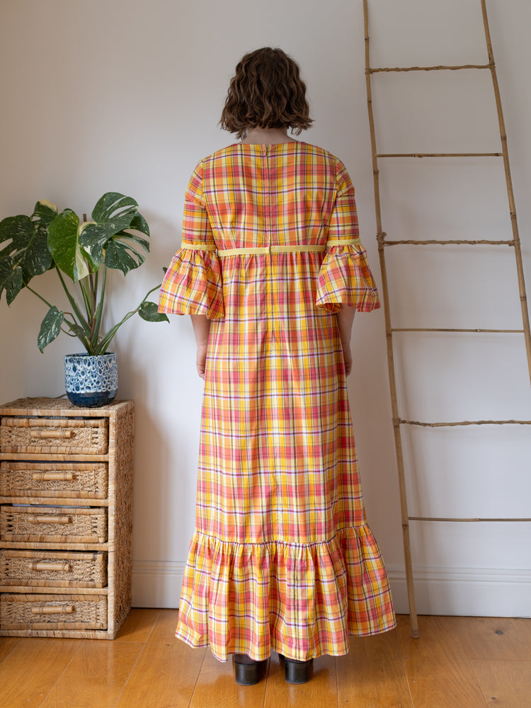 Orange & Yellow Checkered Maxi Dress - M