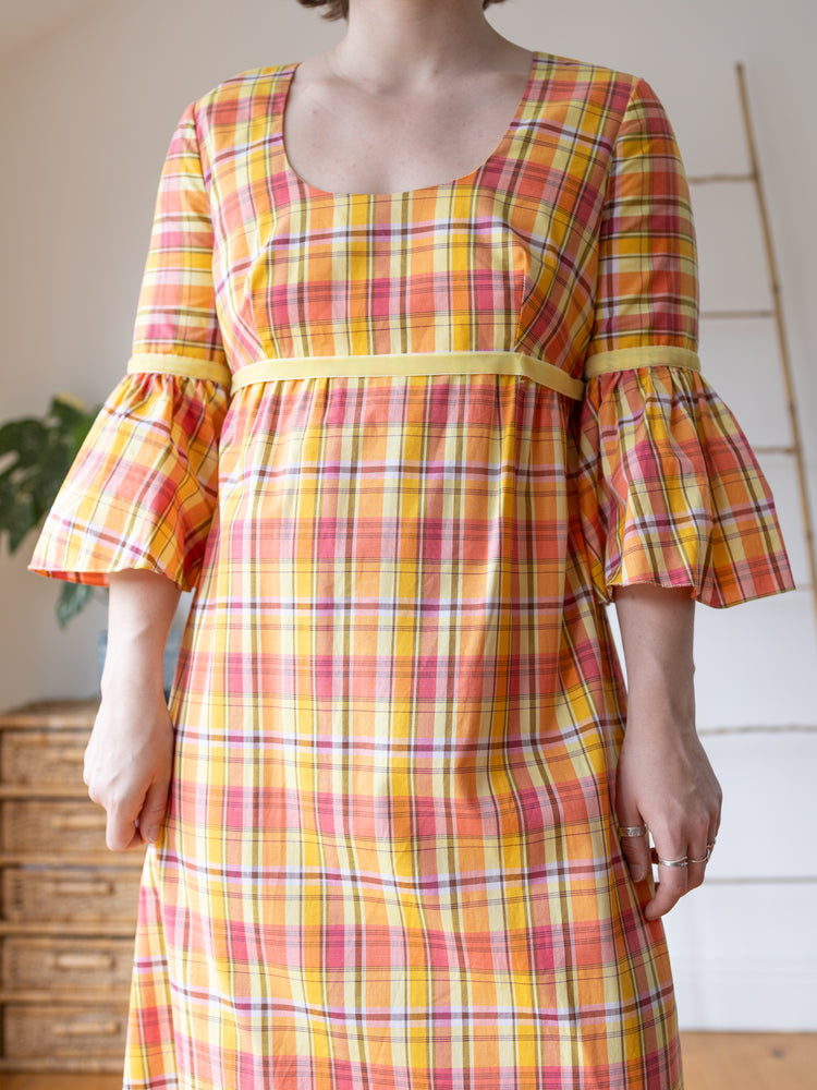 Orange & Yellow Checkered Maxi Dress - M