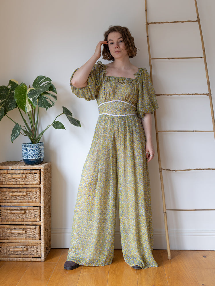 Yellow Ditsy Floral Jumpsuit - S