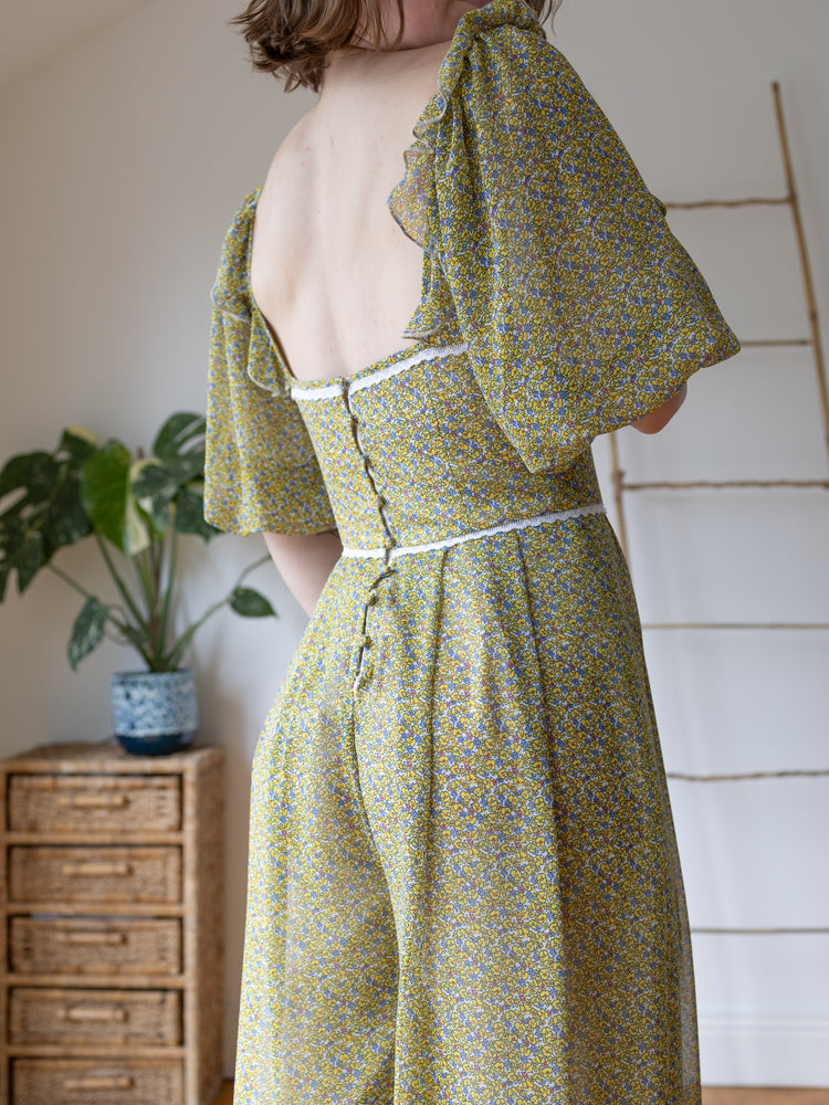 Yellow Ditsy Floral Jumpsuit - S