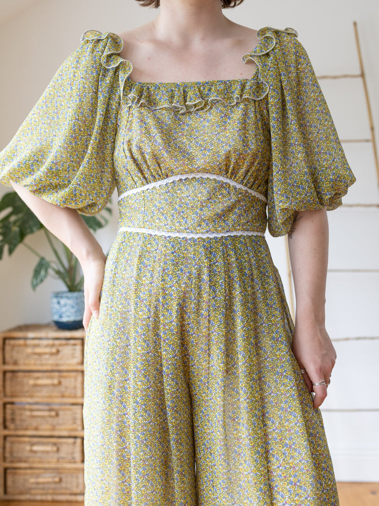 Yellow Ditsy Floral Jumpsuit - S