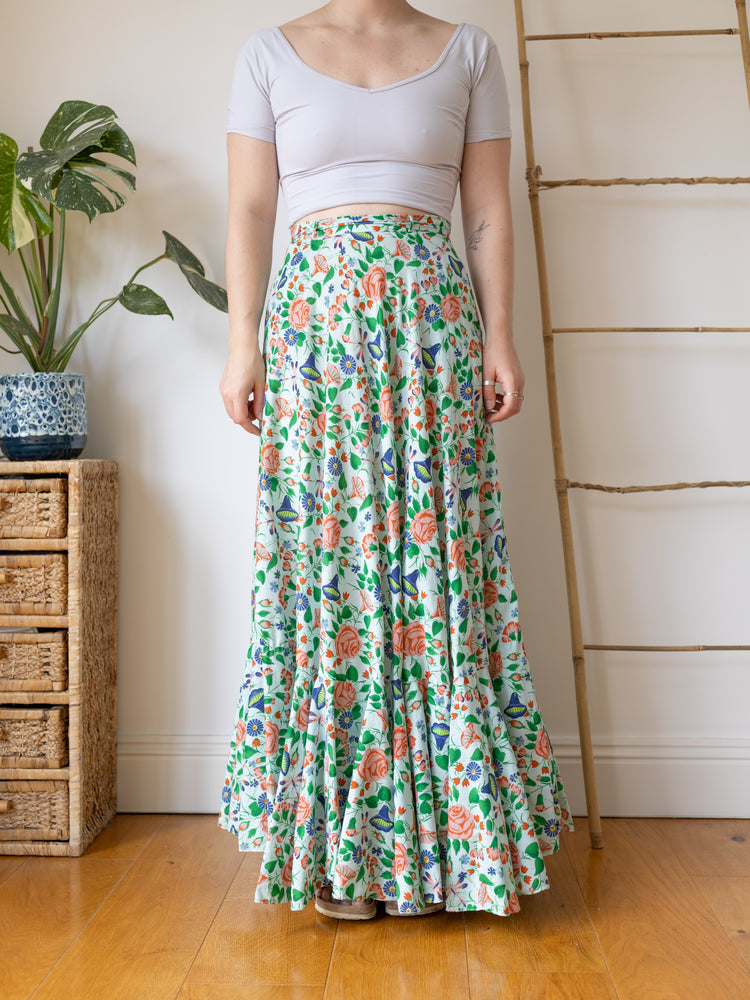 Mint Green Floral Maxi Skirt - 25"