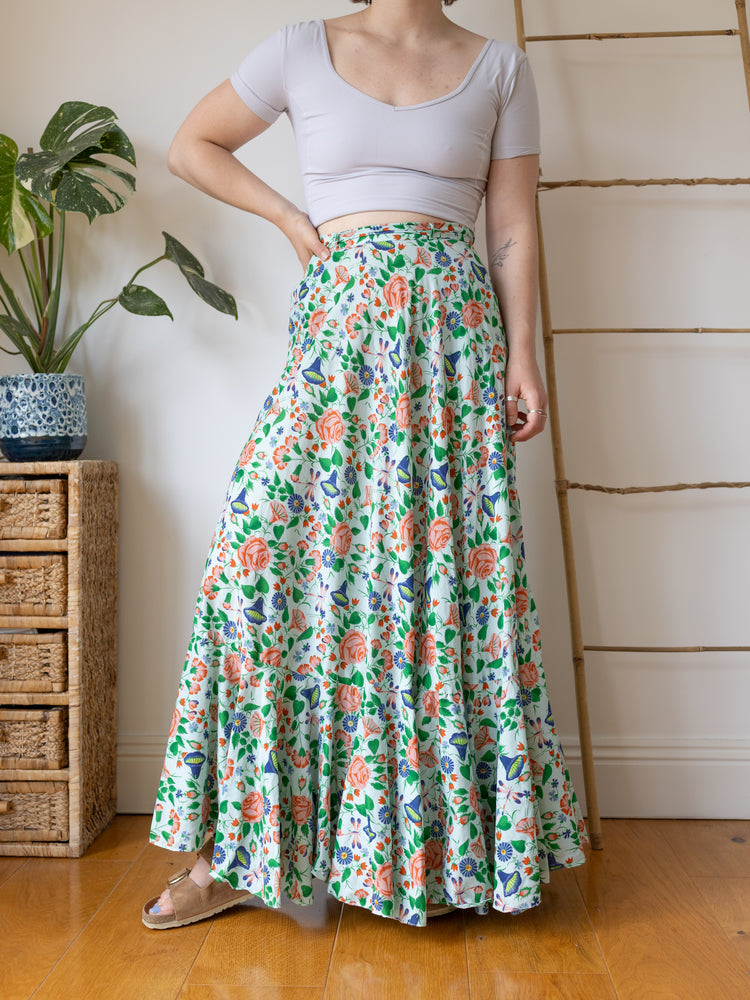 Mint Green Floral Maxi Skirt - 25"