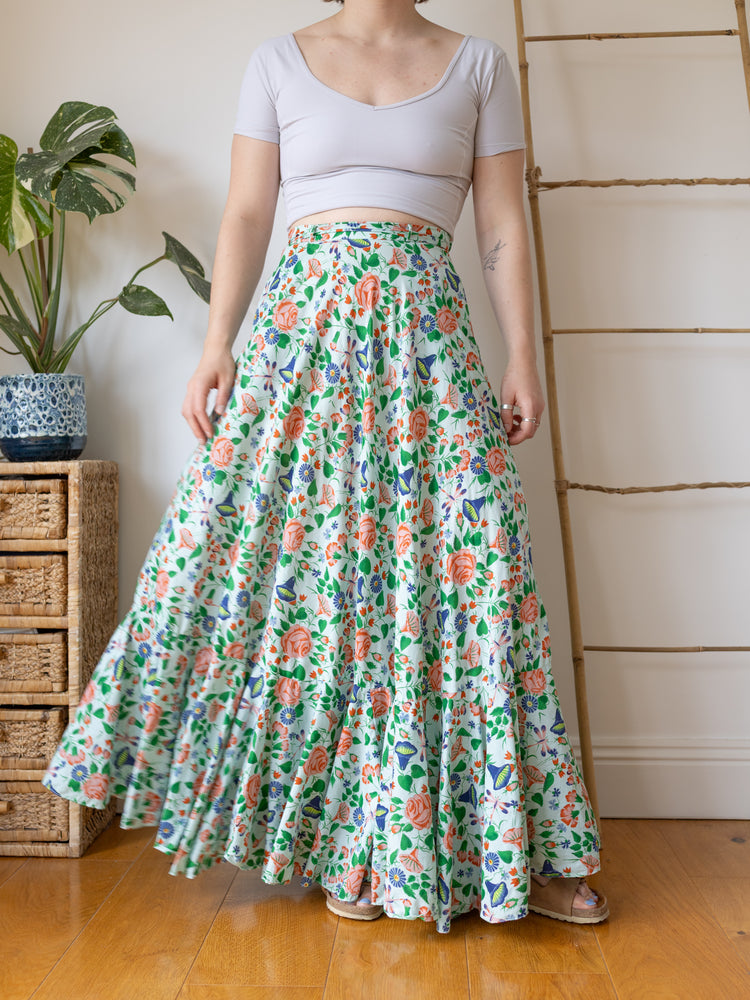 Mint Green Floral Maxi Skirt - 25"