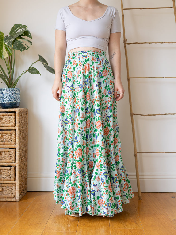 Mint Green Floral Maxi Skirt - 25"