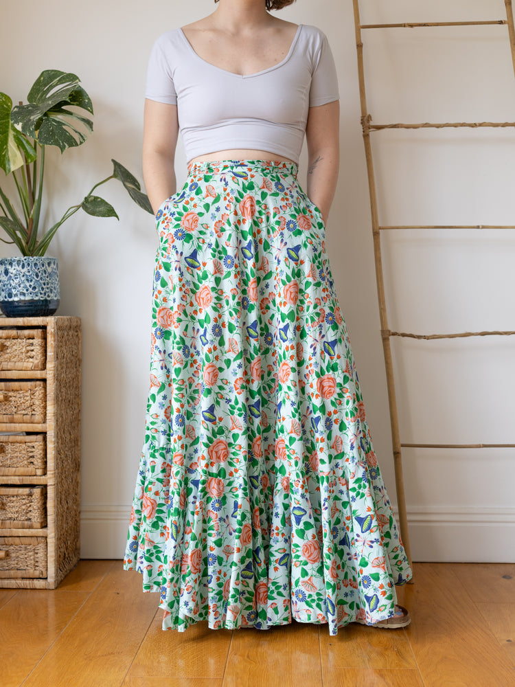 Mint Green Floral Maxi Skirt - 25"