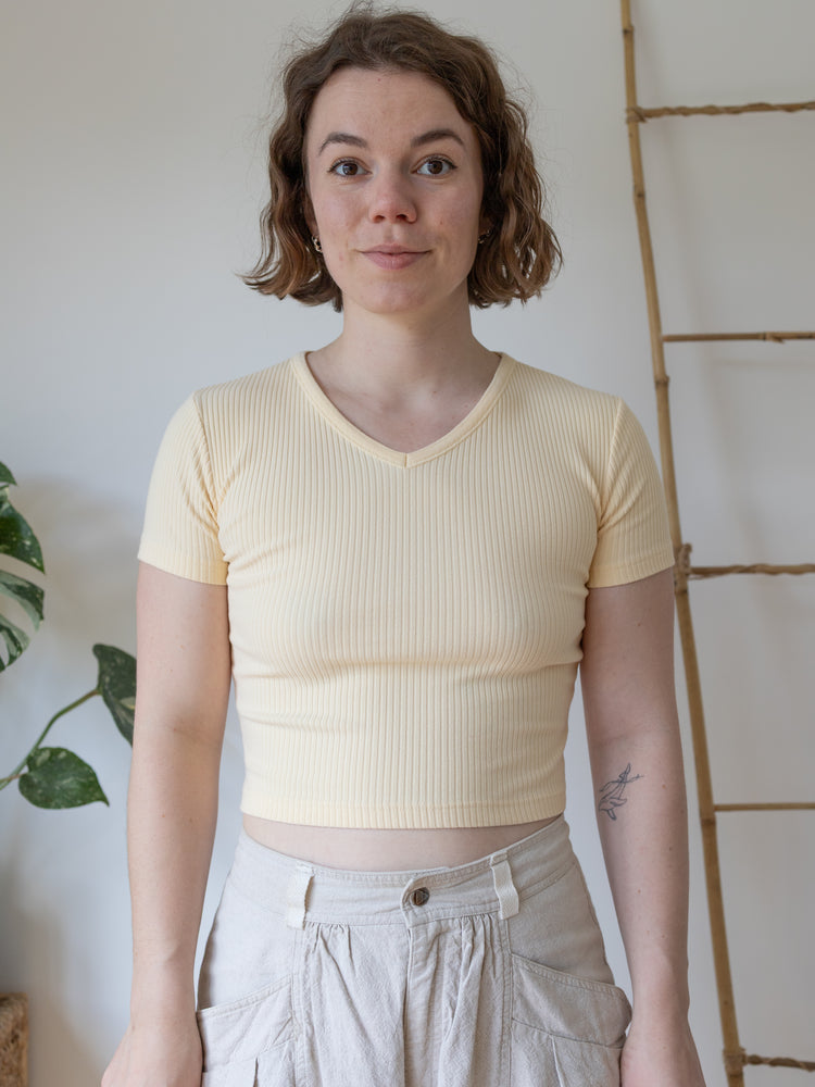 Yellow Ribbed Cropped T-Shirt - S
