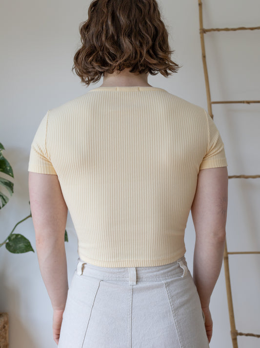 Yellow Ribbed Cropped T-Shirt - S