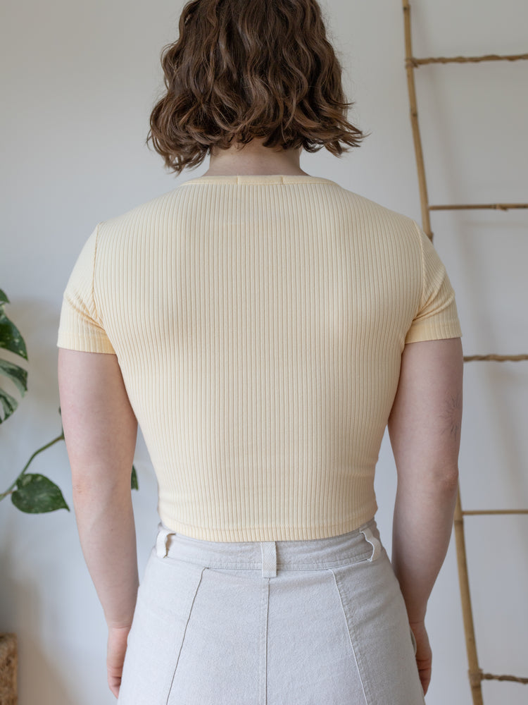Yellow Ribbed Cropped T-Shirt - S