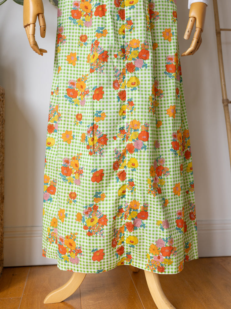 Colourful Gingham Floral Maxi Dress - XS