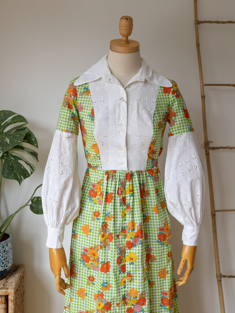 Colourful Gingham Floral Maxi Dress - XS