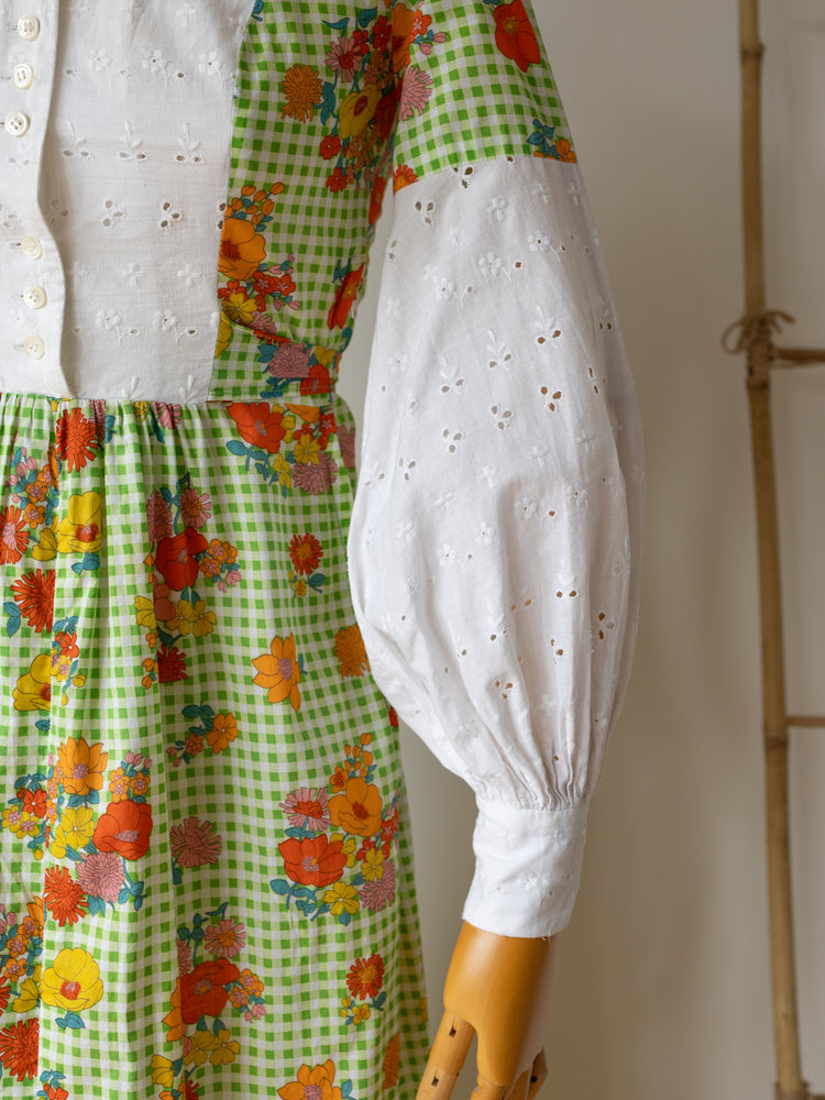 Colourful Gingham Floral Maxi Dress - XS