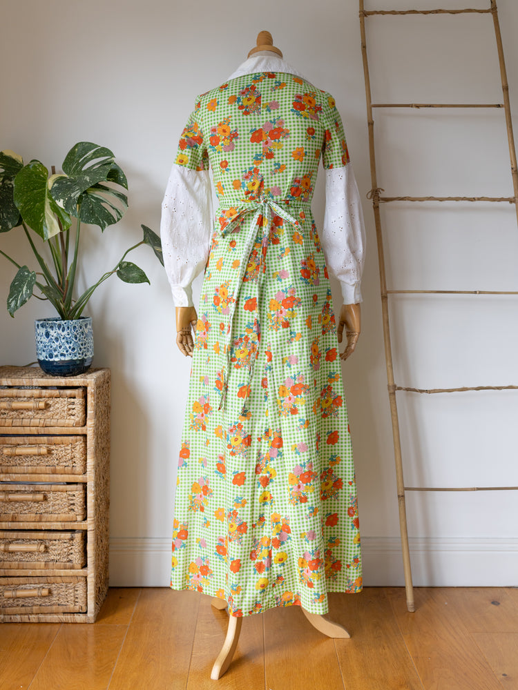 Colourful Gingham Floral Maxi Dress - XS