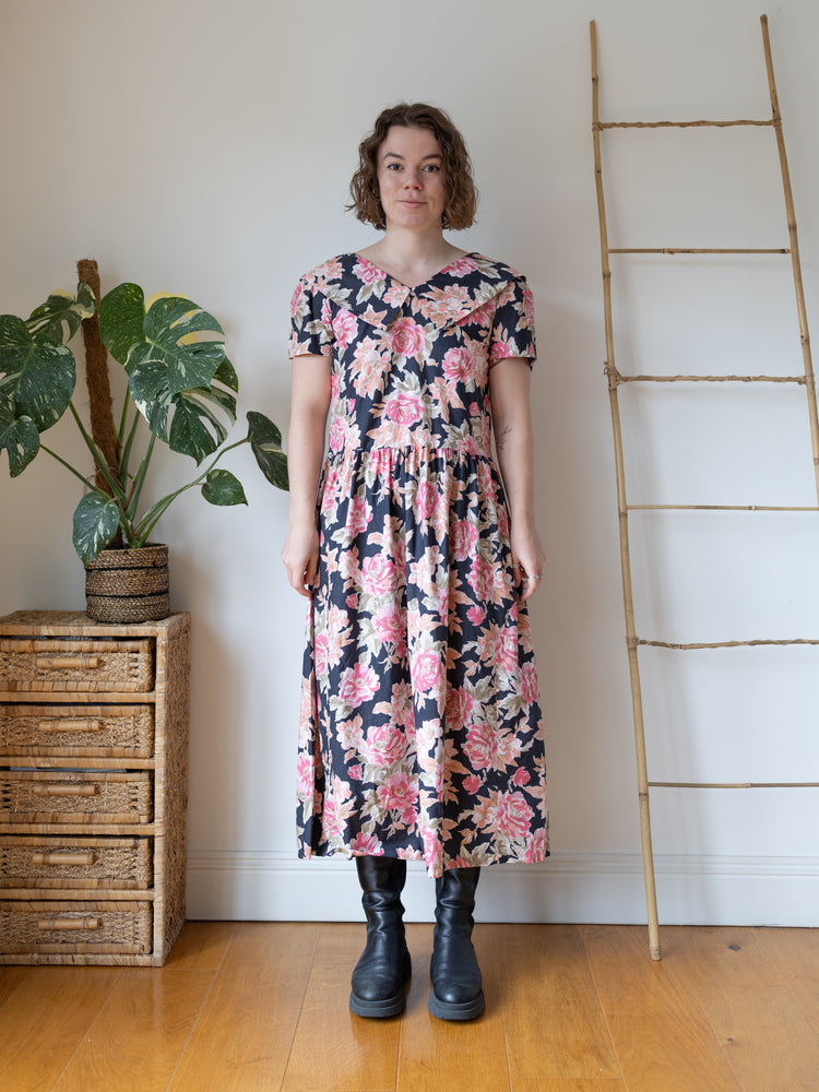 Laura Ashley Navy Peony Maxi Dress - M