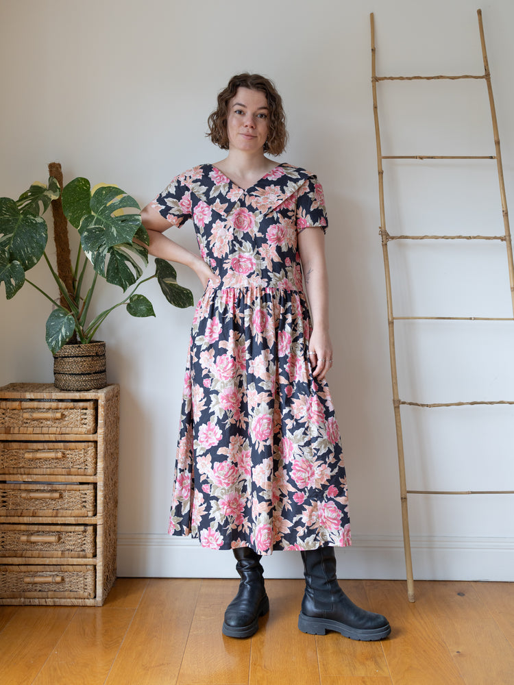 Laura Ashley Navy Peony Maxi Dress - M