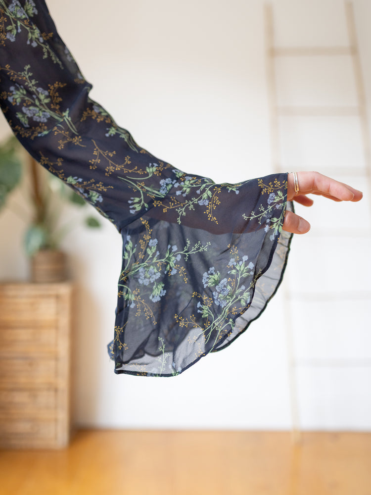 Laura Ashley Navy Floral Silk Chiffon Maxi Dress - M