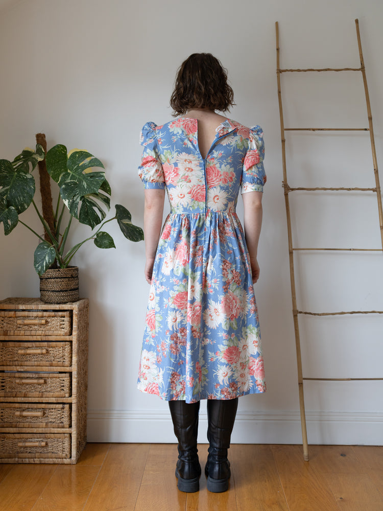 Laura Ashley Blue Floral Midi Dress - S